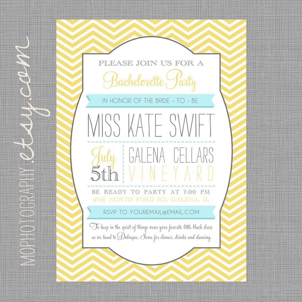 Bachelorette or Bridal Shower Modern Invite - Yellow Chevron with Grey - DIGITAL FILE
