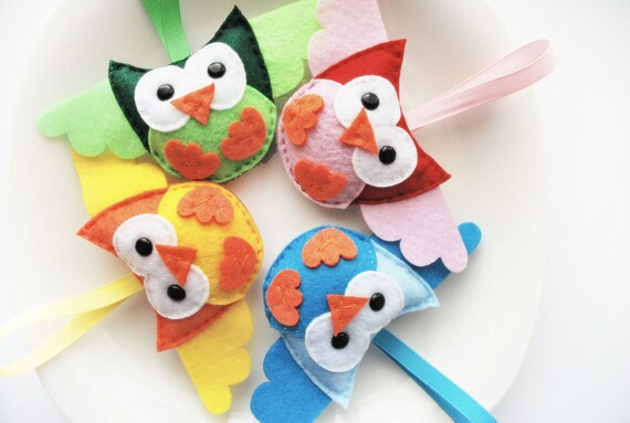 Christmas Ornament Baby Owls Set of 4 Coloful Felt Owl Ornaments , Felt Christmas Decoration, Stocking Stuffer A326 Free Shipping Il_570xn