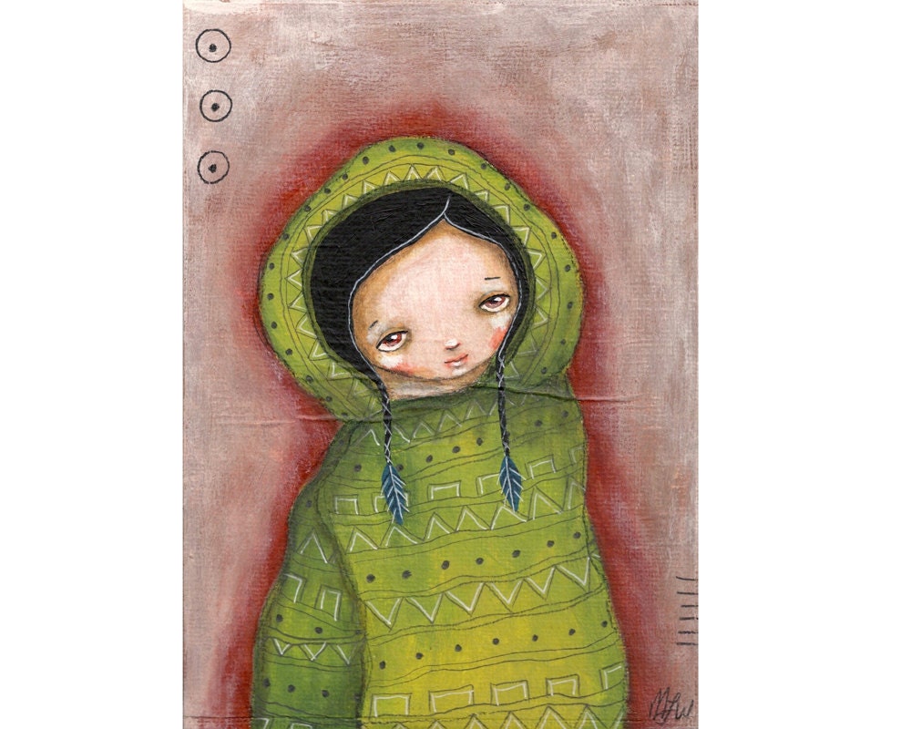 whimsical tribal painting folk art painting whimsical art painting mixed media original painting 5x7 inch canvas board - Shelter