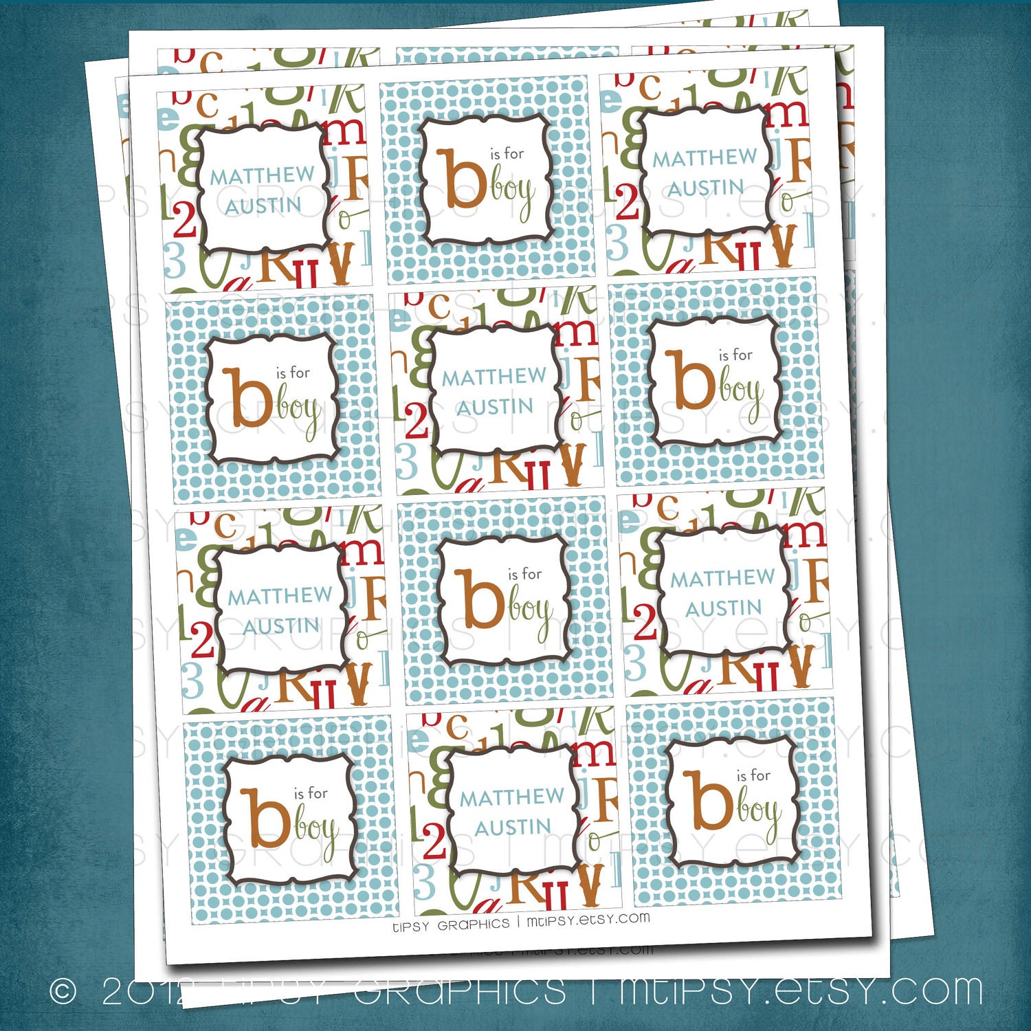 B is for Baby. ABC Alphabet Theme Cupcake Toppers by Tipsy Graphics. Any colors Il_570xn