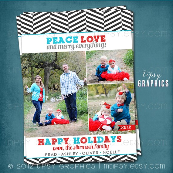 Peace. Love. & Merry Everything. Holiday Photo Collage for 1 or more photos. Any colors and text by Tipsy Graphics Il_570xn