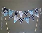 LIttle Man Cake Bunting Modern Prints Black and Aqua Chevron, Houndstooth, Herringbone, Dots Il_170x135