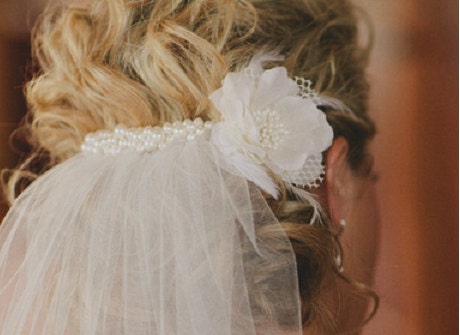 Add clustered swarovski pearls to your veil - veil sold separately and flower not included