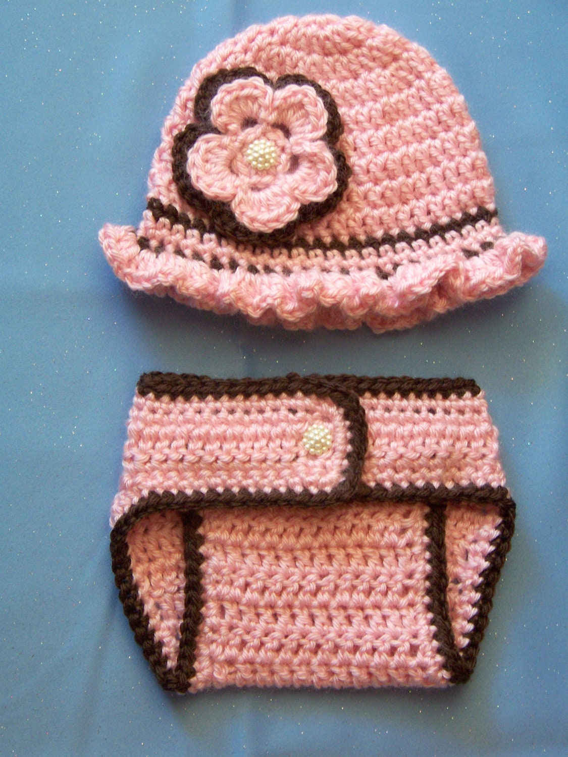 Crochet Baby Hat, Diaper Cover Set, Newborn Crochet Hat, Diaper Cover Set, Infant Diaper Set, Pink And Brown, Gift