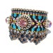 Tribal aztec cuff bracelet with studs and rhinestones in turquoise with pale pink accents - bohemian hippie style