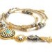 Long beaded necklace in gold white and nude - bohemian hippie necklace - boho chic gypsy style jewelry
