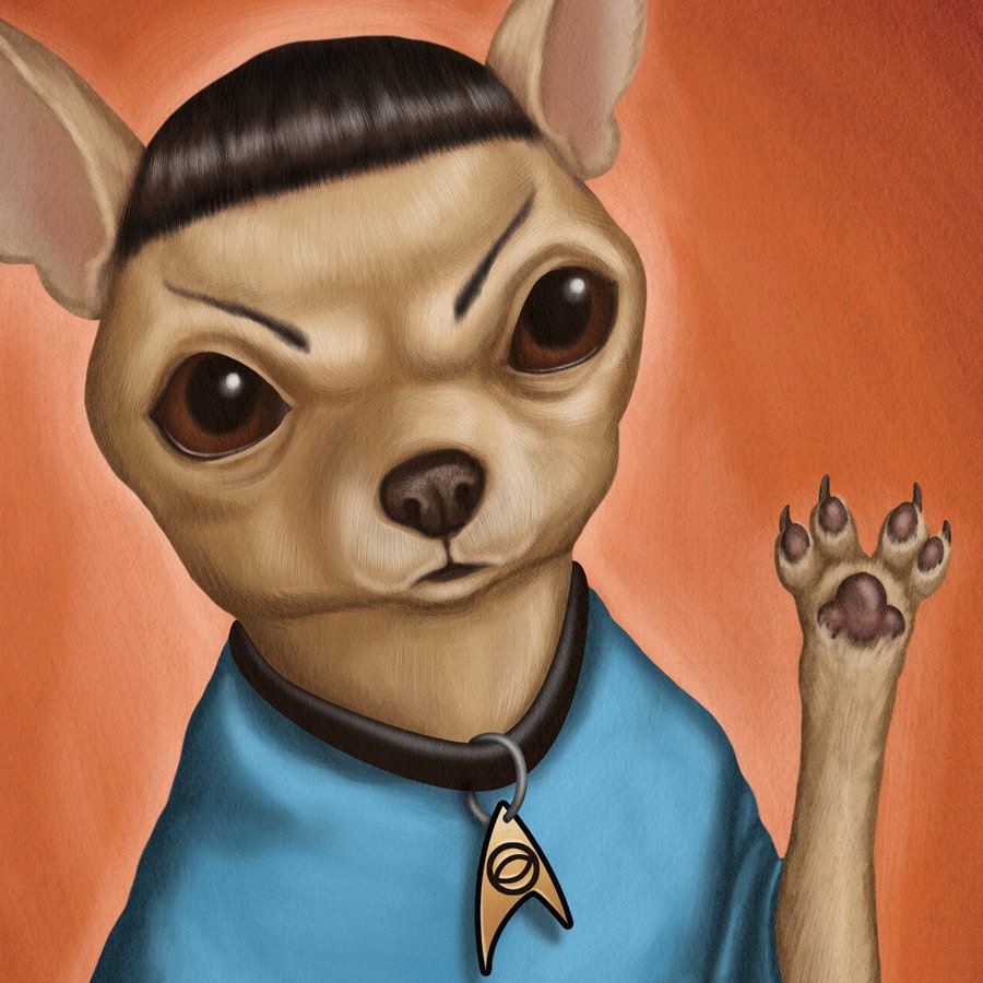 Chihuahua Spock - 8x8 art print - chihuahua dog as Spock from Star Trek on an orange background
