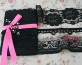 BLACK LACE, VINTAGE Lace KIt,  8 - 1/2 Yards, Black And Rhinestone Vintage Buttons, Gorgeous.