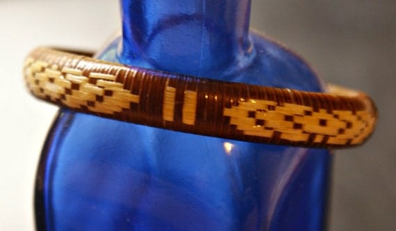 Hawaiian Lauhala and Wood Bracelet Primitive Inspired