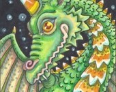 Candy Corn Dragon HALLOWEEN EHAG Art ACEO Susan Brack Holiday Fantasy
