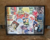 Wood Tray Decoupage Home Decor Box 07 Vintage Cut Outs Serving Storage Movie Posters Altered Wood Paper Houseware Rustic Upcycled Container