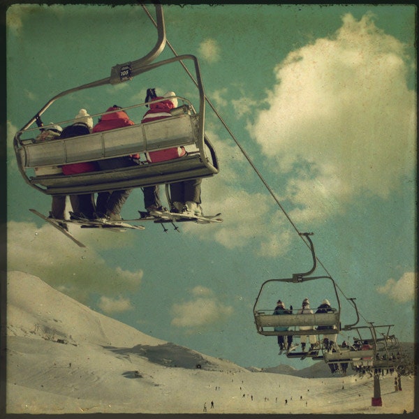 Ski Photograph - French Alps Ski Lift - 8x8 inch Photograph Winter sport Travel Photography Skiing Photo