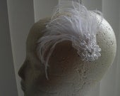 Tania Bridal with Feathers and Embroidered Vintage Flowers, Pearls and Crystals - Free Mini Veil