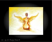 Perched Angel - Canvas Original 19x13 Hand Embellished Painting Print by Award Winning Fae Factory Steampunk Chic Eco Artist Dr Franky Dolan