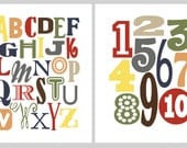 ABC Alphabet & Numbers Poster Print Set 16x20 in Primary Colors