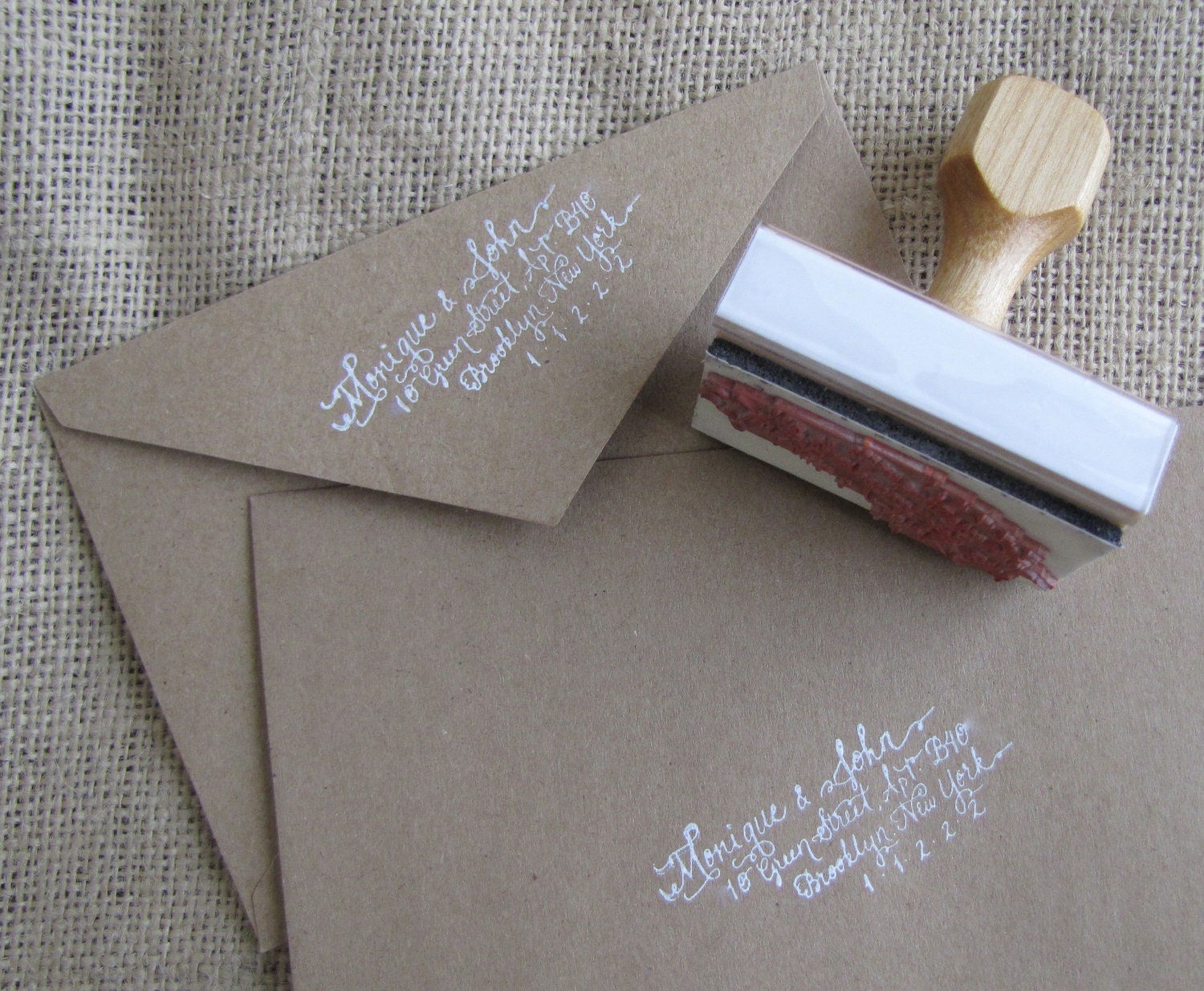 Return Address Wood Handle Rubber Stamp Swirly Sideways Calligraphy Style