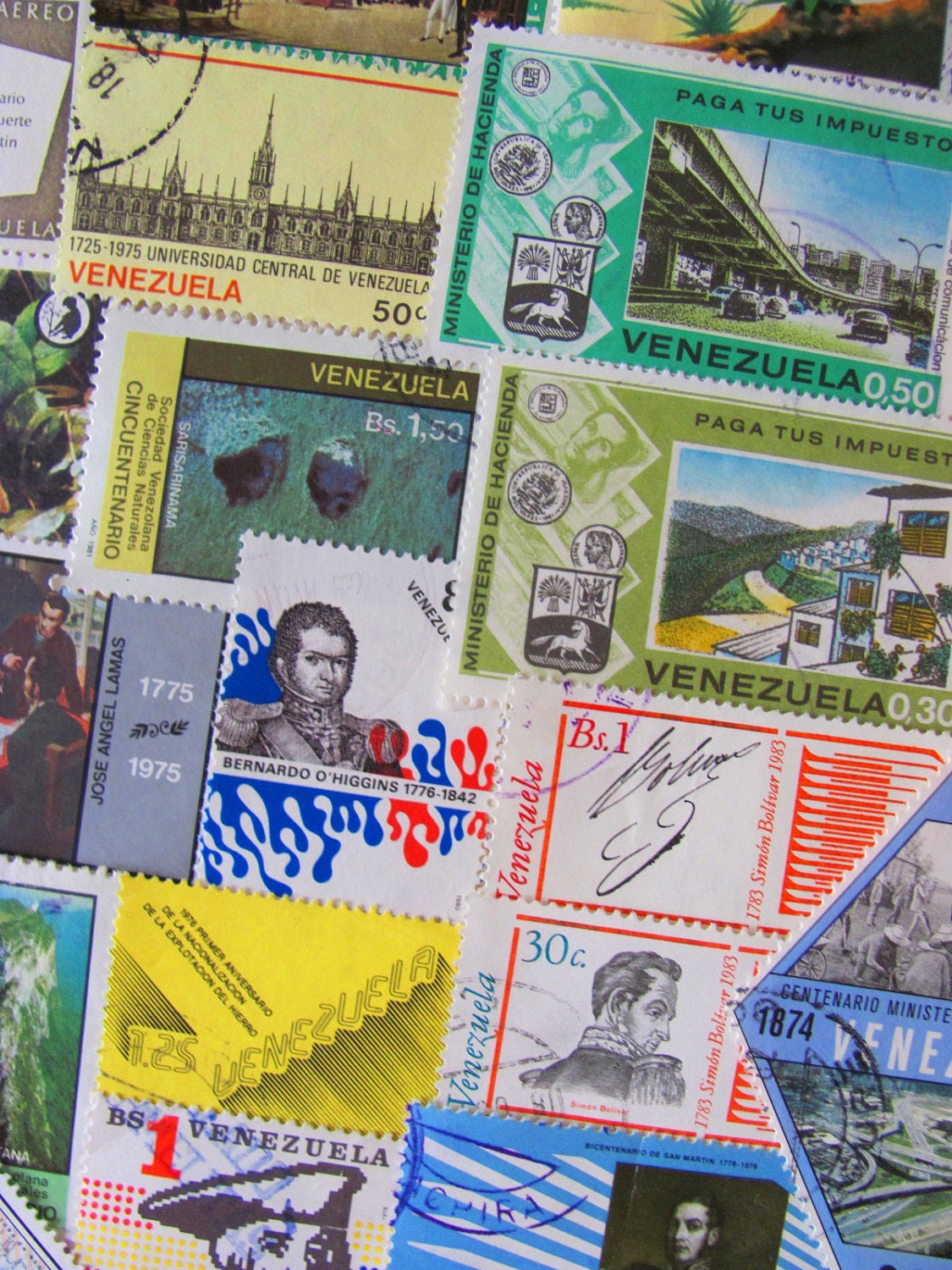 Little Venice 50 Vintage Latin Love Worldwide Venezuelan Postage Stamps Bolivarian Republic of Venezuela Central America Puerto Ayacucho