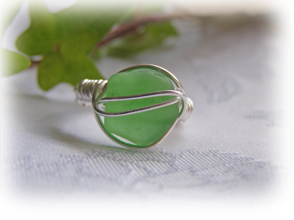 Beach Glass Seaglass Ring Kelly Green Beach Glass Ring Size 7