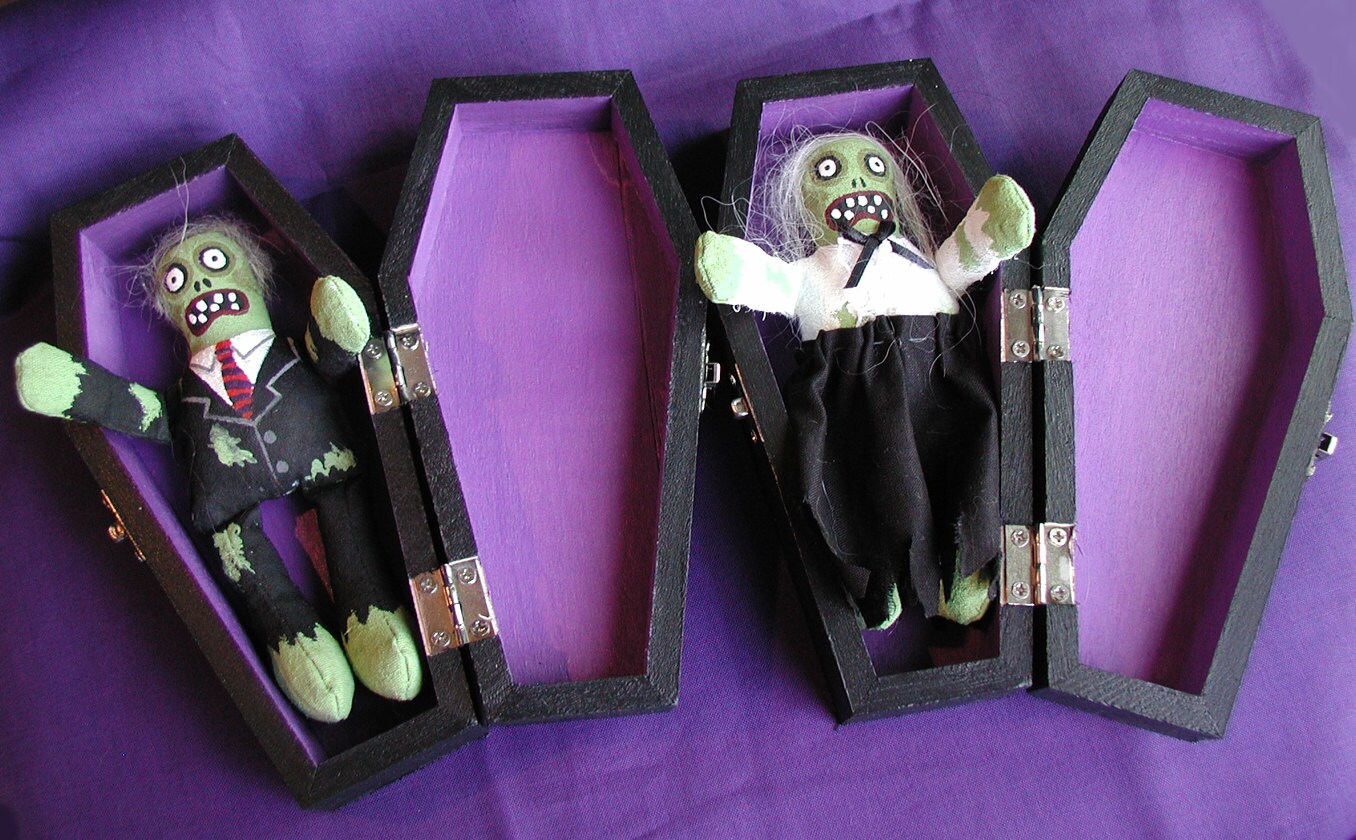 Zombie Halloween Handpainted Boy & Girl Zombie Dolls In Coffins Made To Order