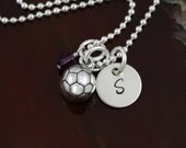 My Petite Soccer Ball -  Sterling Silver Hand Stamped Personalized Initial  Necklace