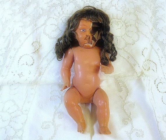 Damaged Celluloid Sitting Doll Antique Schutz Marke Germany Use for Parts