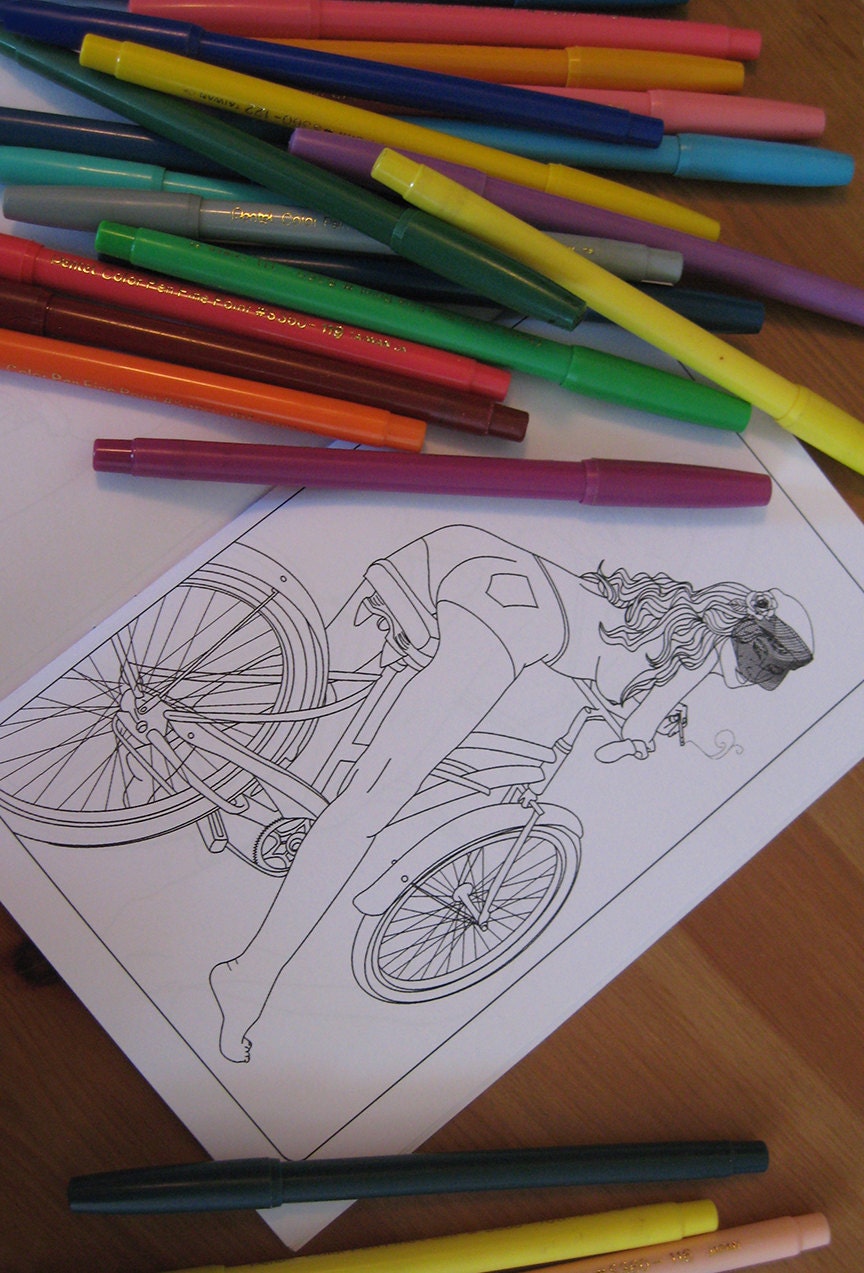 Girls On Bikes - Pin-Up Girl Art Coloring Book for Bike Lovers from Scarlet Tentacle
