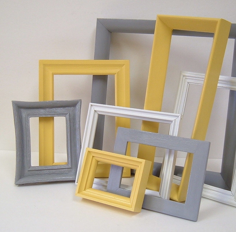 Yellow and Grey Home Decor Picture Frames Modern Wall Decor Gallery Frames Set