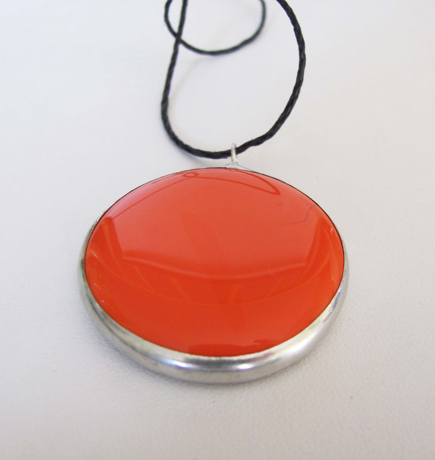 Handmade Halloween Orange, Tangerine Opaque Stained glass Pendant, Glass jewelry, Glass Jewellery, Glass Necklace