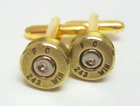 243 Winchester Brass Bullet Wedding Cufflinks