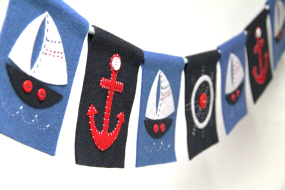 Nautical felt party banner or room decoration (sailboats) Il_570xn