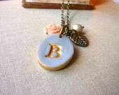 Monogram Necklace - Gray Rose and Pearl Romantic Letter Necklace