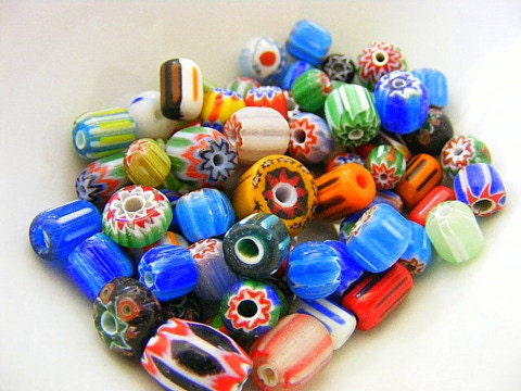 100 Colorful Chevron Glass Beads - BluePeacockBeads