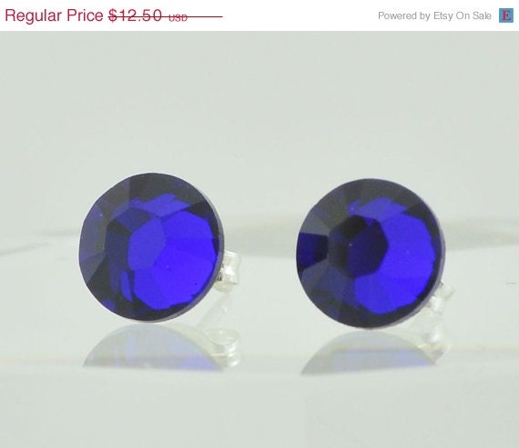 SALE 15% OFF Capri Blue Handmade Swarovski Crystal Post Earrings - Sterling Silver