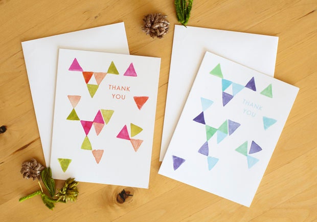 SET OF 4 // thank you triangle greeting cards