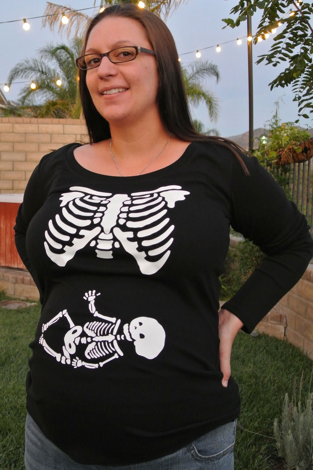 Long Sleeve PLUS SIZE custom skeleton xray Maternity shirt Halloween Dia De Los Muertos