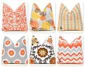 MEMORIAL DAY SALE Sale Pillow Covers Decorative Throw Pillow Orange and Gray on White Chevron Damask 16 x 16 Inches Cushion Covers