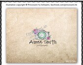 Custom Premade Logo Design - sketch style digital camera with flowers illustration photography business boutique by princess mi logo1179-4