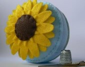 Sunflower Pincushion Yellow Baby Blue Recycled felt made to order