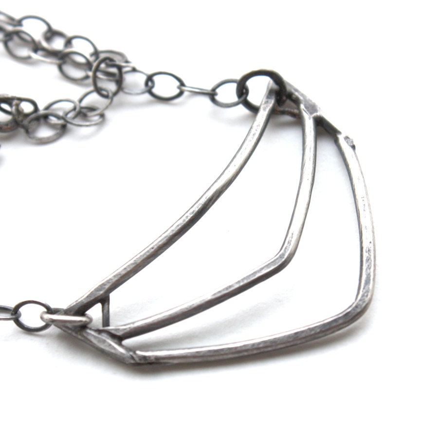 Mens Necklace Rustic Sterling Silver Metalwork Industrial  Necklace  -  Shield