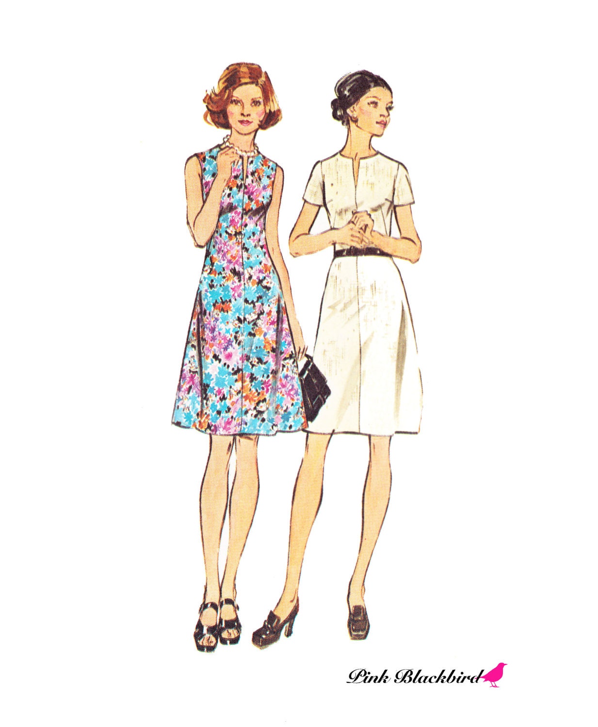 1970s Dress Vintage Pattern - UNCUT and FF Simplicity 6079 - Misses Jiffy Dress Pattern