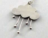 Silver Rain Cloud Pendant Necklace, Metalwork, Artisan Jewelry