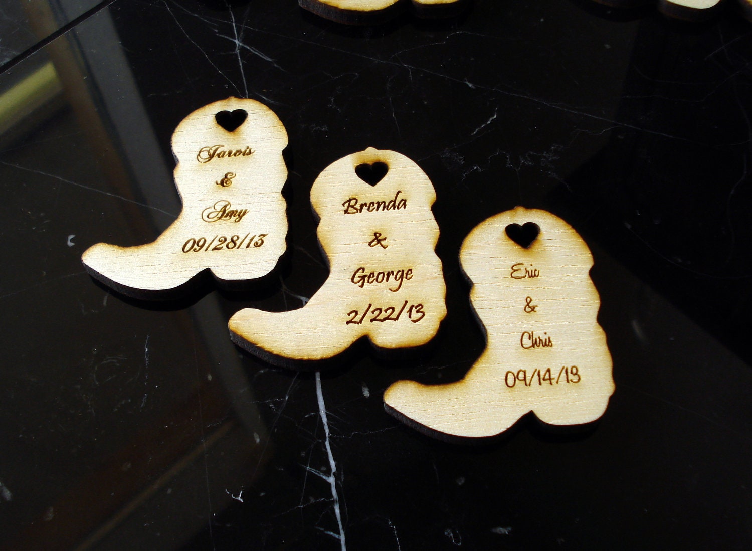 Wood Cowboy Boots Wedding Favors Personalized Set of 175