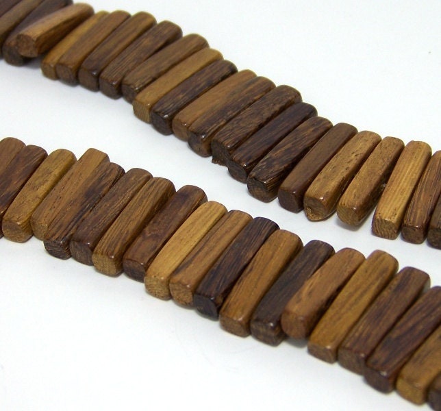 Wood Beads Brown Rectangle 21mm x 5mm full by RiverSongBeads