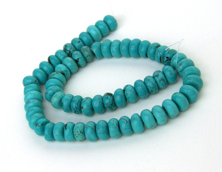 turquoise magnesite gemstone beads, rondelle, 10mm x 6mm, full bead strand (505B)