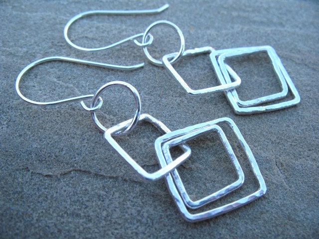 Square Earrings Geometric Silver Jewelry Textured Handmade Jewelry