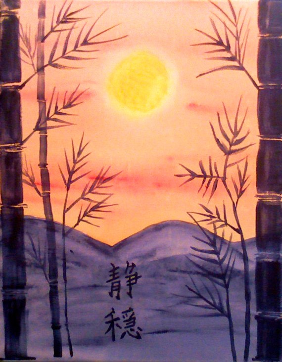 Serenity Original Acrylic Painting on Canvas Japanese Kanji