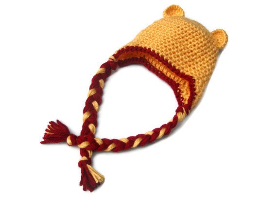 Honey Bear Hat with Ear Flap - Crocheted Baby Hat - Crochet Kid's Hat