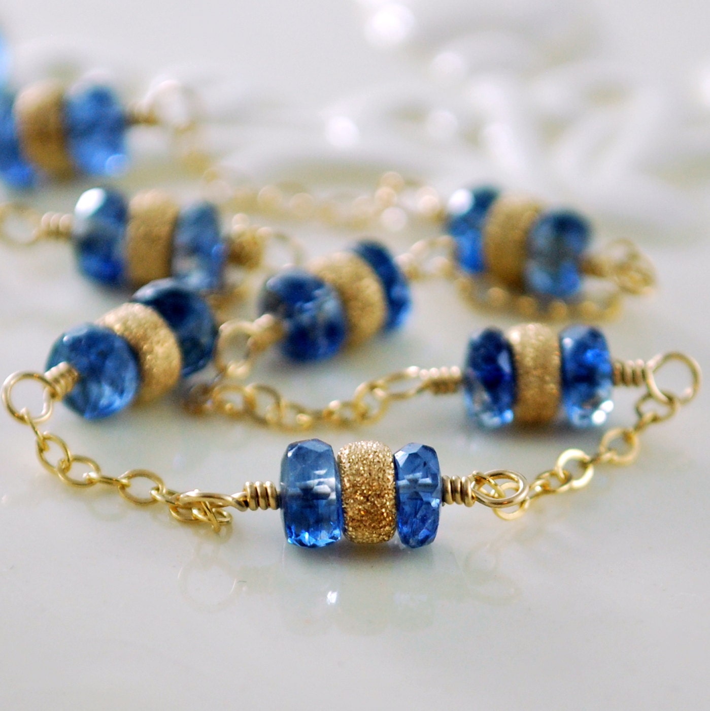 Kyanite Gemstone Nautical Anklet Monaco Blue Stardust Bead Delicate Chain Ankle Bracelet Gold Jewelry Complimentary Shipping