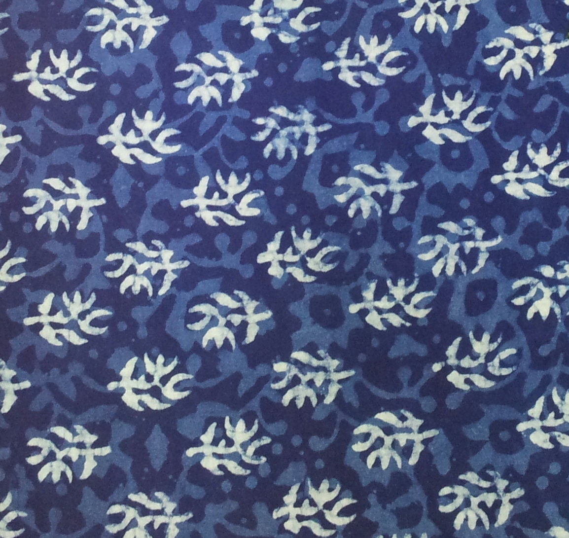 Batik Organic Cotton. Indigo fabric. Hand block printed. FT07312012-004