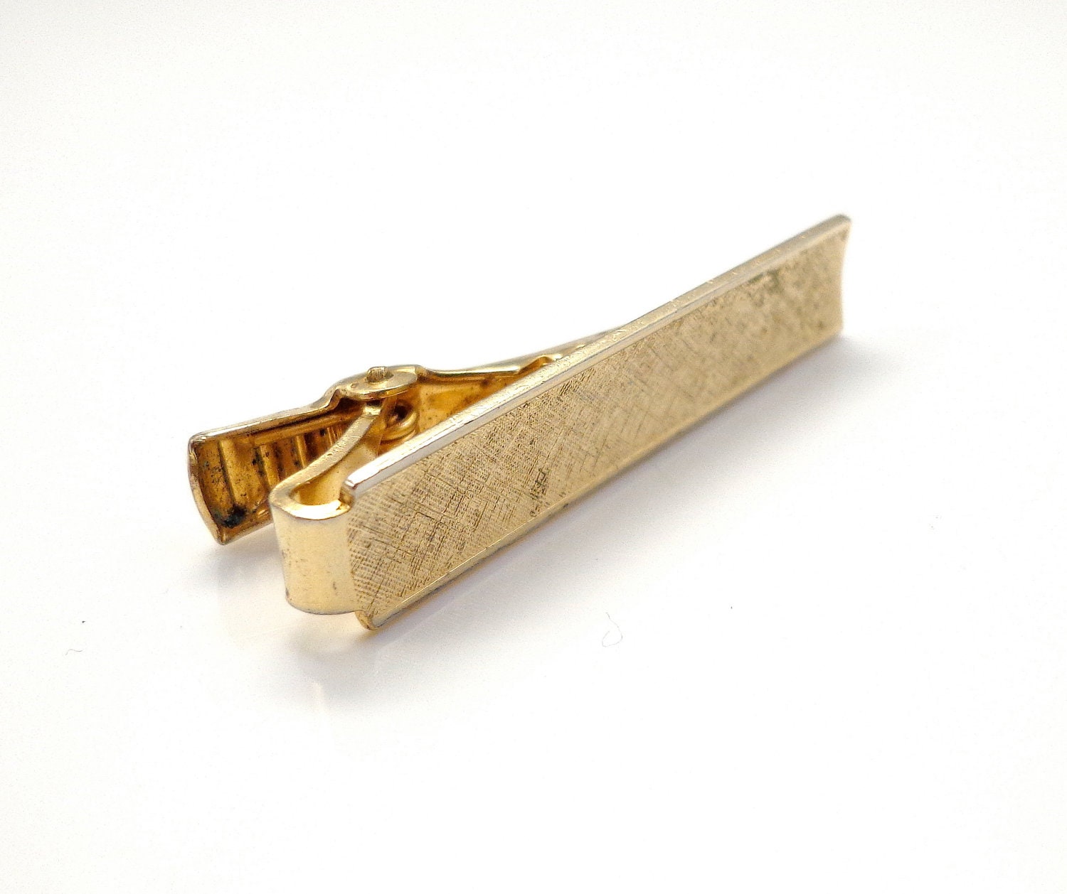 Vintage Gold Tone Tie Clip Crosshatched Mad Men 1950s